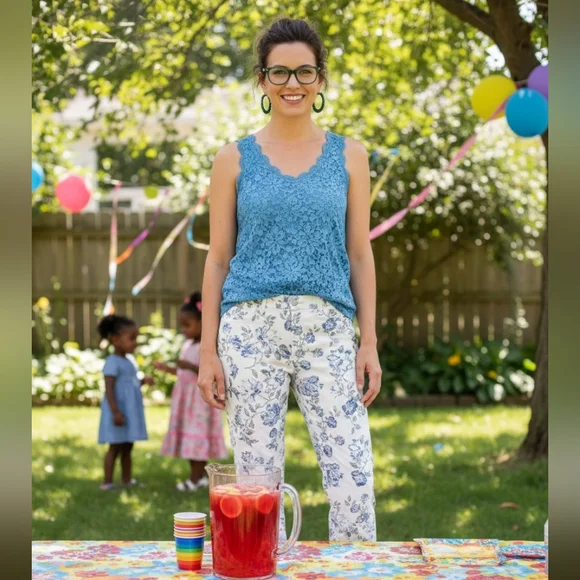 RARE Women's Charter Club White Floral Lexington Straight Pants Sz 12 LIKE NEW - Picture 2 of 15